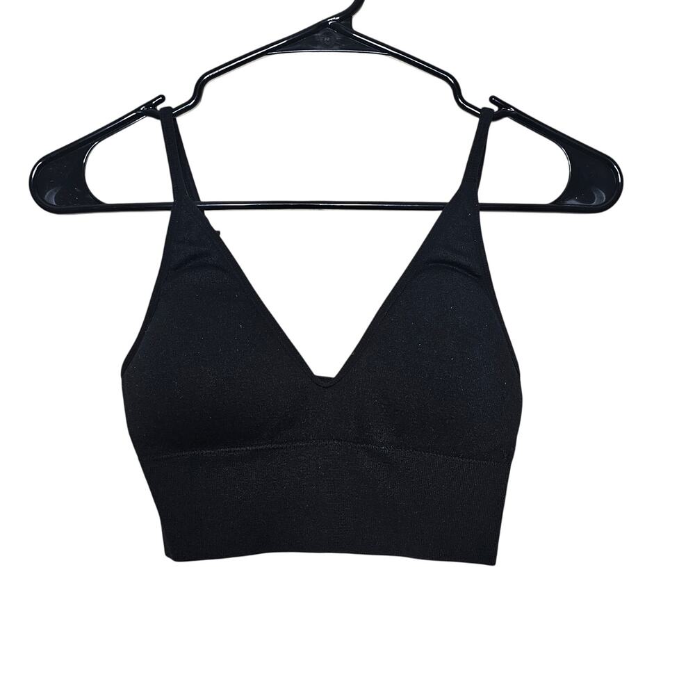 Abercrombie seriously soft black ribbed padded deep v bralette Women's size M